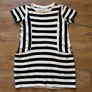 Zara Navy & White Stripe Ribbed Knit Mini Shift Dress Sz. M (b4)